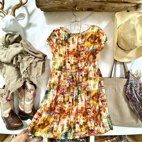 Multicolor AZTEC boho tunic/mini Dress w southwestern hippy vibe - Picture 10 of 13
